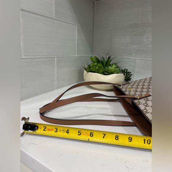 Karl Lagerfeld Paris Monogram Tote Bag Brown Logo Canvas Shoulder Bag w/ Charms - Picture 7 of 12